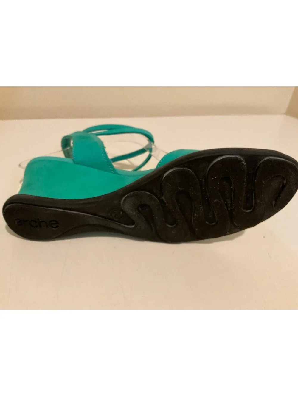 Arche France Turquoise Nubuck Leather Laser Cut Wedge Strappy Sandals EUR38 US7